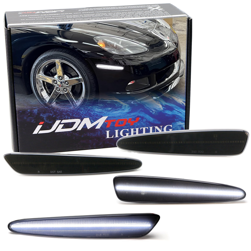 Smoked Lens White Full LED Front & Rear Side Markers For 05-13 Chevy Corvette C6