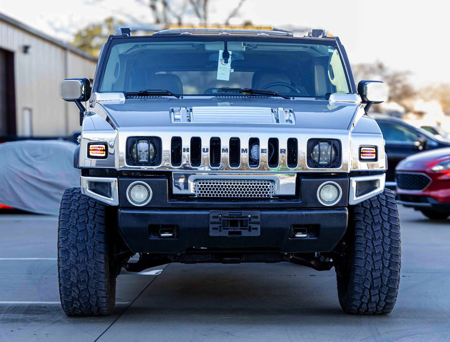 Clear Full LED White Halo/Amber Sequential Blink Front Turn Signal For Hummer H2