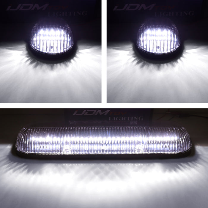Clear Lens 3pc Cab Roof Marker Running Lights w/White LED Lamp For Truck SUV 4x4