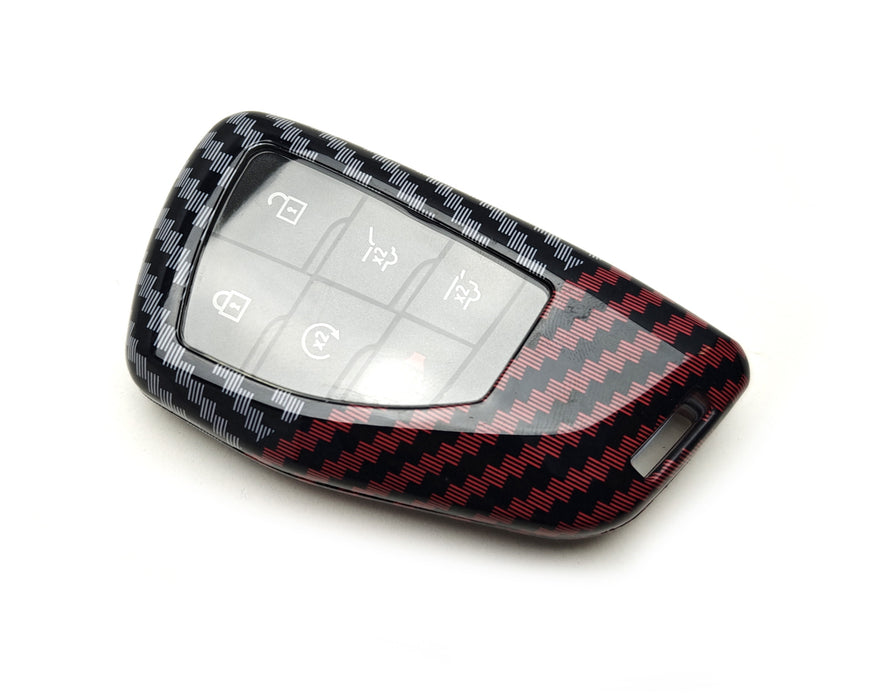 Black/Red Carbon Pattern Hard Key Case Shell For 21+ Chevy Suburban/Tahoe Yukon