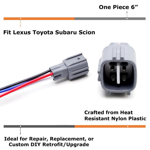 4-Way Male O2 Oxygen Sensor Connector w/ 6" Pigtail For Toyota Lexus Subaru