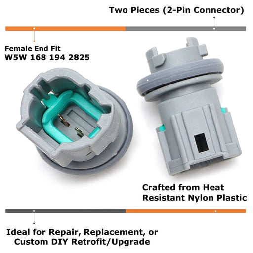 2 W5W Bulb Plug Sockets For Nissan 240SX 350Z Maxima Side Markers, Parking Light