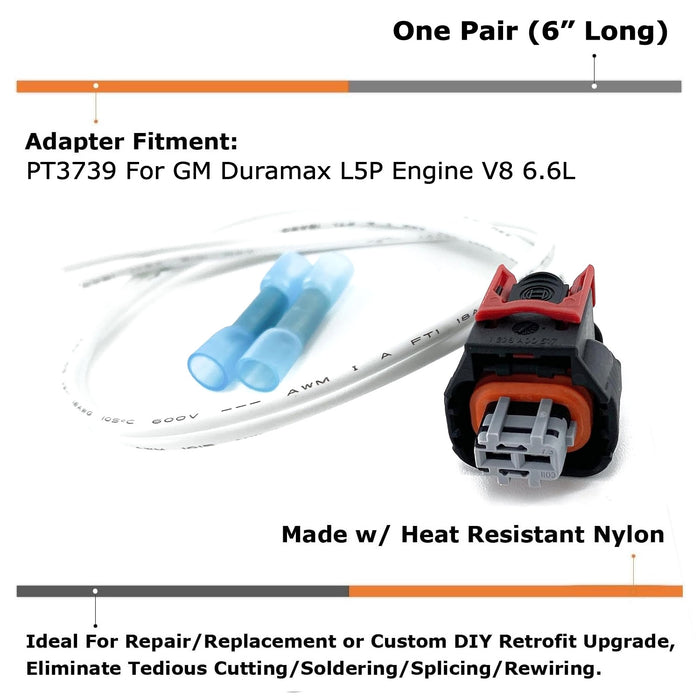 2-Pin PT3739 Female Multi-Purpose Connectors w/ 7" Wire For GM L5P Fuel Injector