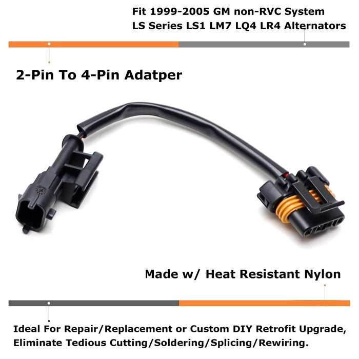 2-Pin To 4-Pin Conversion Adpater For 99-05 GM non-RV LS1 LM7 LQ4 LR4 Alternator
