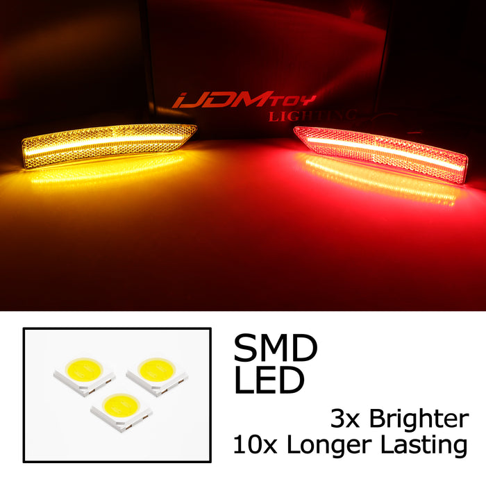 4pc Set Clear Lens Amber/Red Full Strip LED Side Markers For Ford 2024+ Mustang