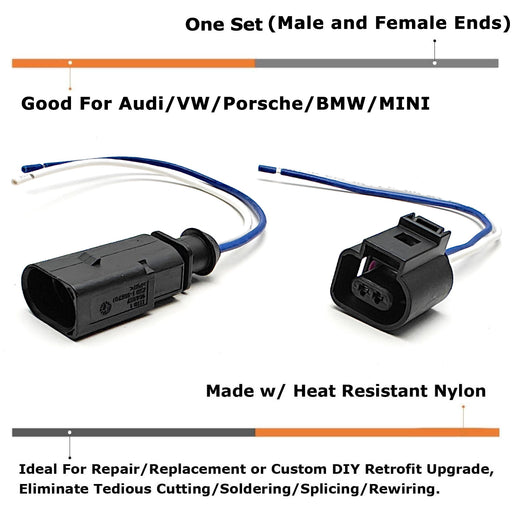 2-Way Male/Female Connectors w/ Pigtails For Audi/VW/BMW/Mini Lighting Retrofit