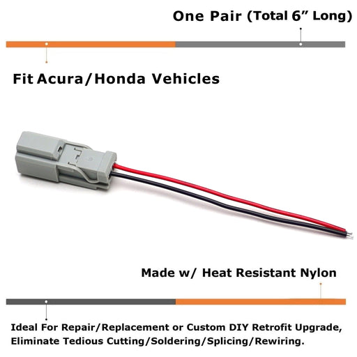 2pc 6098-0240 2-Pin 2.2mm Male Pre-Wired Adapter w/ 6" Pigtails For Acura Honda
