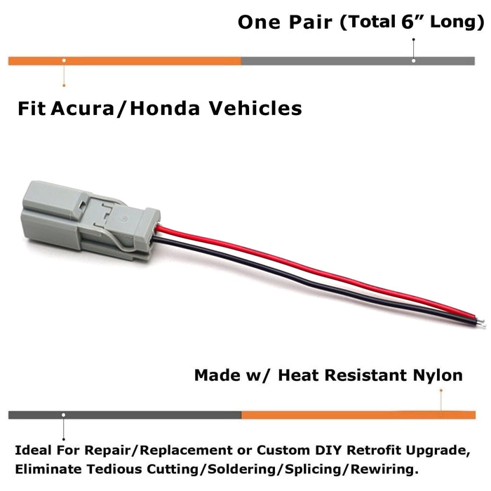 2pc 6098-0240 2-Pin 2.2mm Male Pre-Wired Adapter w/ 6" Pigtails For Acura Honda
