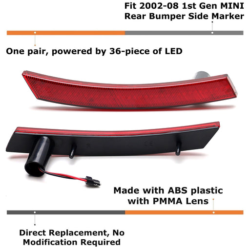 OE-Spec Red Lens Red LED Rear Side Marker Lights For 1st Gen 2002-08 MINI Cooper