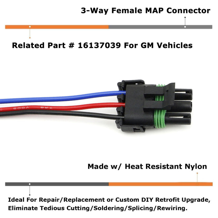 3-Way MAP Pressure Sensor Wire Pigtail Connector Harness For GMC Chevy Pontiac