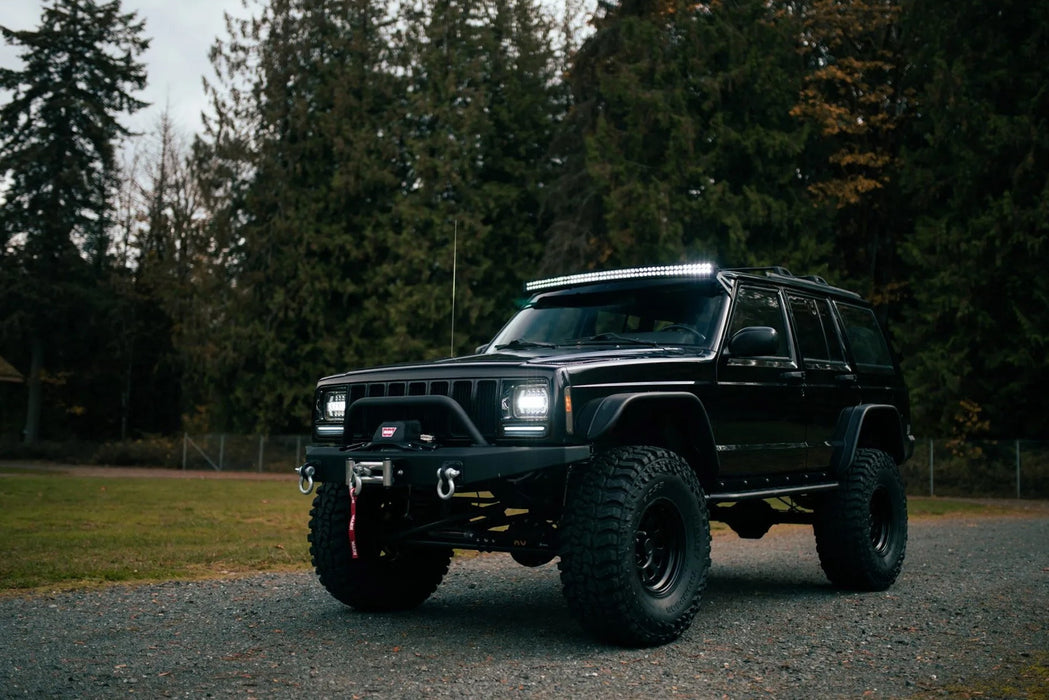 Smoked Lens White LED DRL & Amber Front Turn Signal Lights For Jeep Cherokee XJ