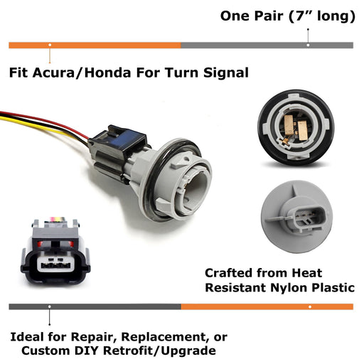 1157 Turn Signal Light Bulb Sockets & 7" Adapter Wire Harnesses For Honda Accord