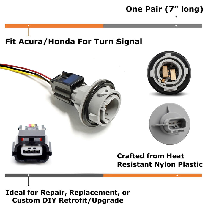 1157 Turn Signal Light Bulb Sockets & 7" Adapter Wire Harnesses For Honda Accord