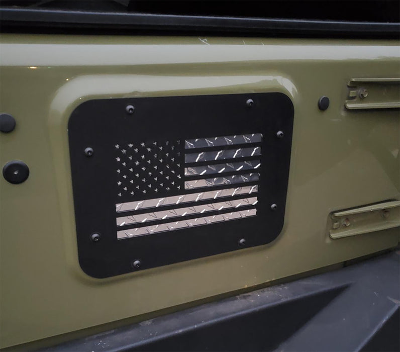 US Flag Style Tailgate Spare Tire Carrier Delete Plate For Jeep Wrangler JK JKU