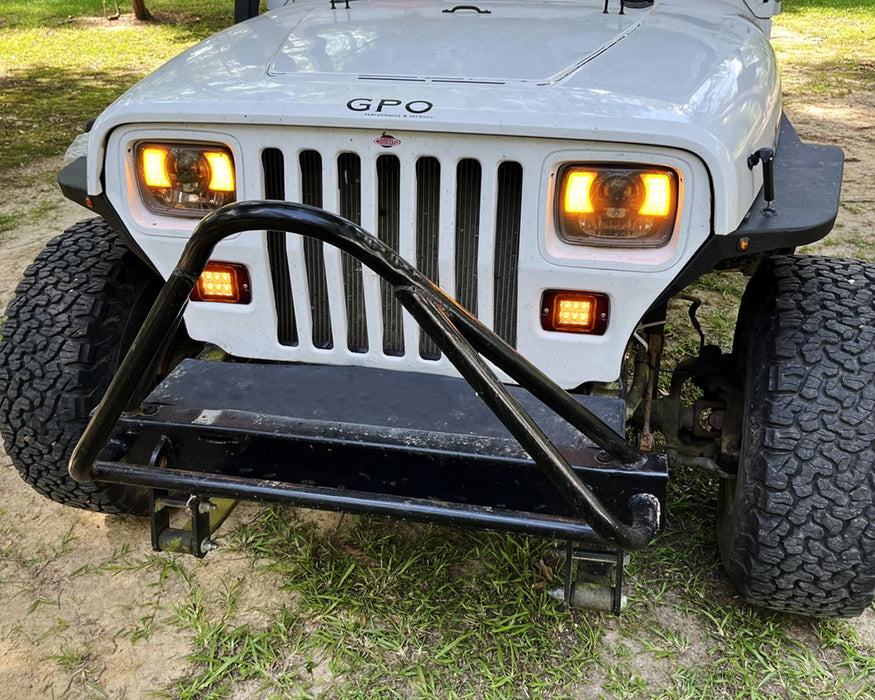 Smoked Lens White LED DRL/Amber Sequential Turn Signal For Jeep 1987-95 Wrangler