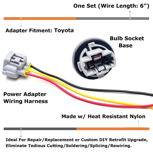 3157 Front Turn Signal/DRL Light Bulb Plug Socket w/5" Adapter Wiring For Toyota