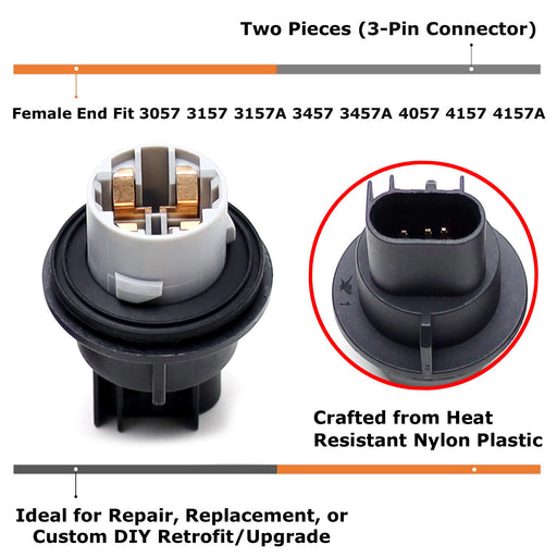 (2) 3157 Bulb Plug Sockets For Dodge Chrysler Headlamp/Taillamp Turn Signal Bulb