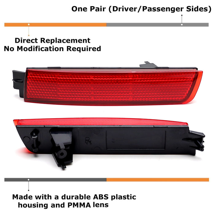 OE-Spec Red Rear Bumper Reflectors For Infiniti FX Nissan Kicks Juke Sentra, etc