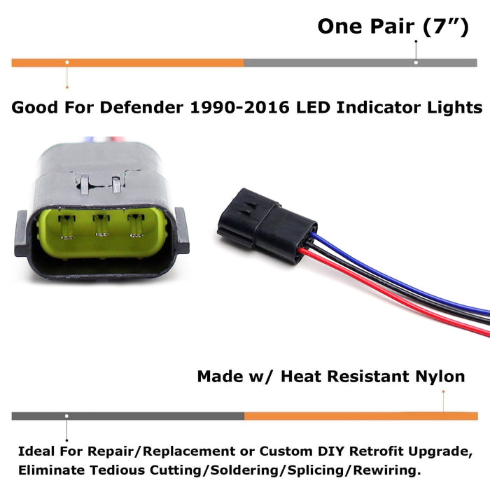 2 Pre-Wired 3-Pin Plug Adapters For Defender 2 3, NAS RDX Wipac LED Lamp Upgrade