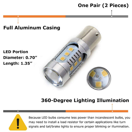 Amber Yellow 1156 BA15s LED Replacement Bulbs, Replace 7506 1141 1073 P21W 7527