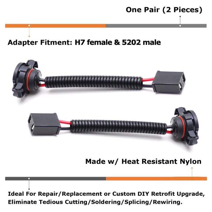 5202 To H7 Adapters Connectors Wires For Headlight Fog Light Conversion Retrofit