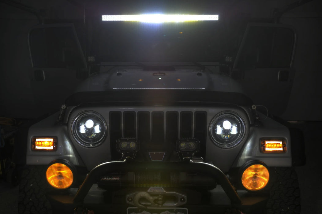 Clear Lens White LED DRL & Amber Front Turn Signal Lights For Jeep Wrangler TJ