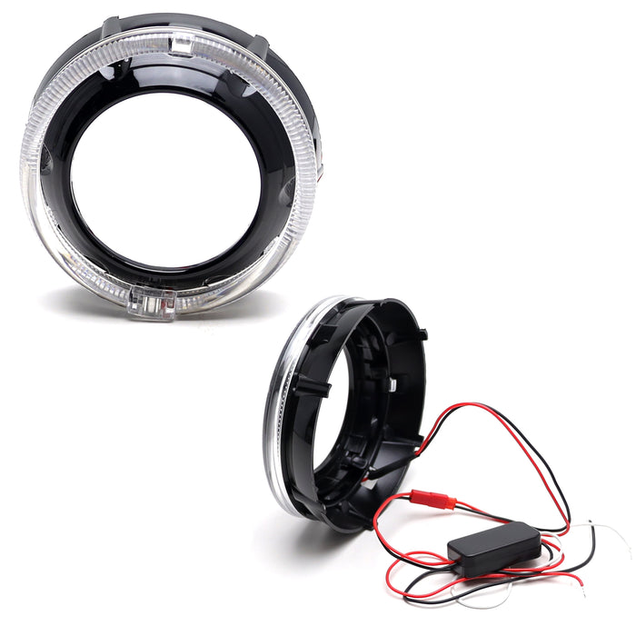 Black GTI Style White LED Halo Ring Angel Eye Shrouds For 3" Headlamp Projector