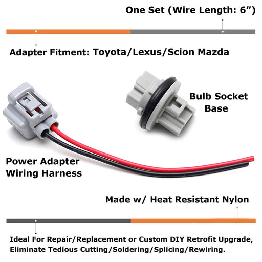 7440 T20 Turn Signal Bulb Plug Socket w/5" Adapter Wiring For Toyota Lexus Mazda