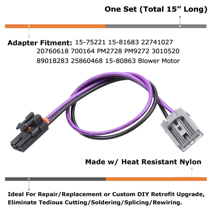 Female & Male Connectors w/15" Wiring For GM 2007-2014 Vehicle HVAC Blower Motor