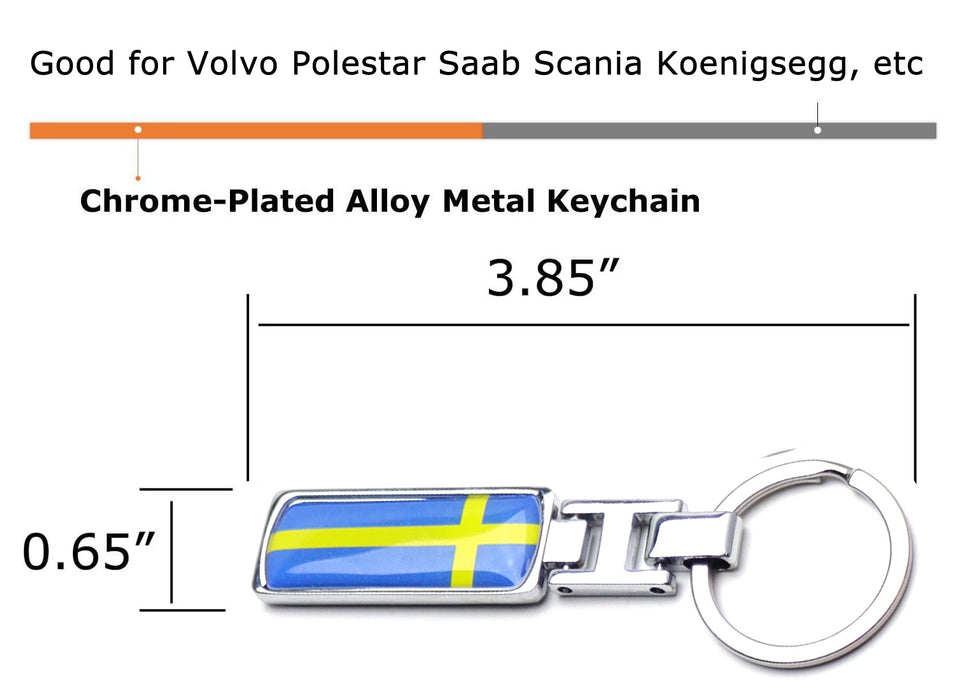 Sweden Flag Gold Nordic Cross Color Stripe Emblem Chrome Badge Keychain Ring