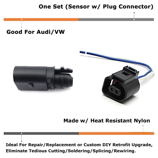 Ambient Air Temperature Sensor w/ 6" 2-Pin Connector Plug Harness For Audi or VW