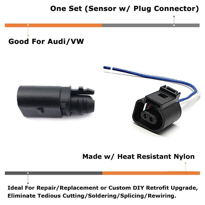 Ambient Air Temperature Sensor w/ 6" 2-Pin Connector Plug Harness For Audi or VW