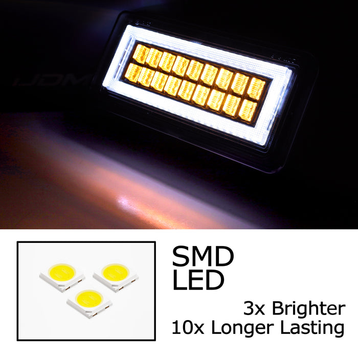 Smoked Lens White LED DRL & Amber Turn Signal Lights For Chevy/GMC C/K SUV Truck