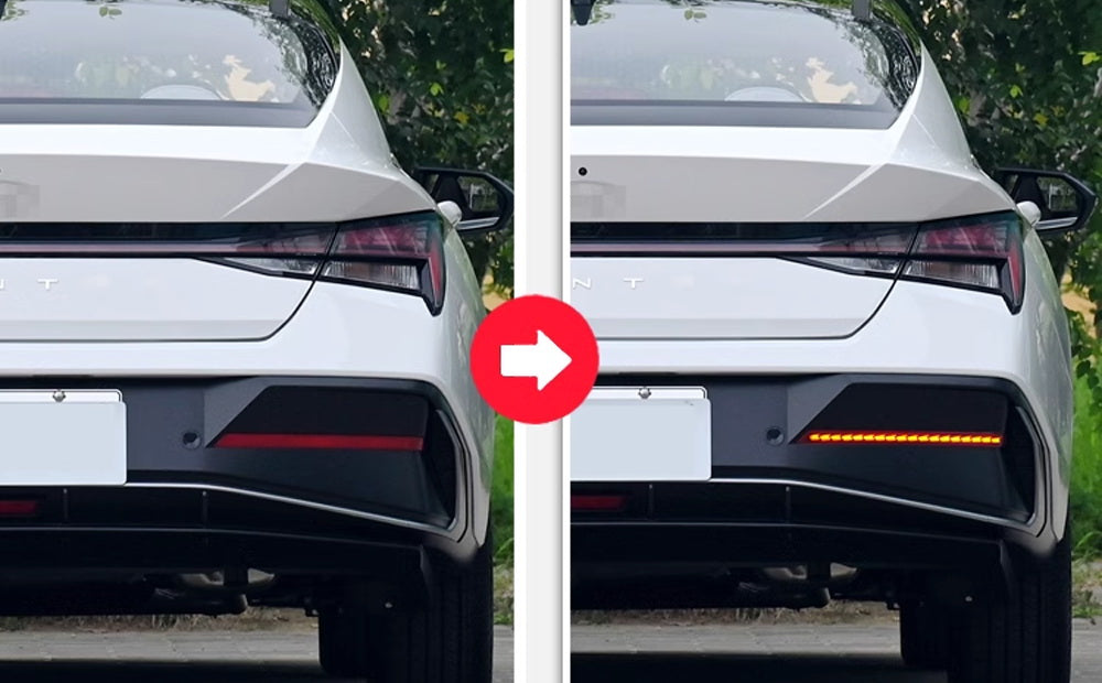 Dark Red Full LED Rear Bumper Reflectors For 2024-up Elantra w/ Sequential Blink