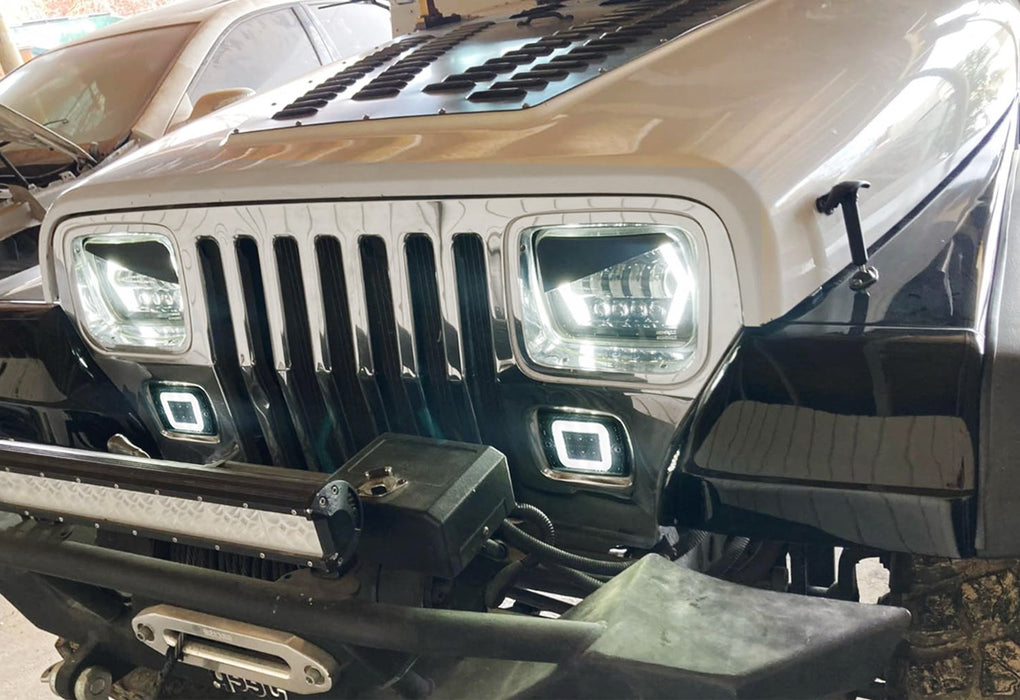 Smoked Lens White LED DRL/Amber Sequential Turn Signal For Jeep 1987-95 Wrangler