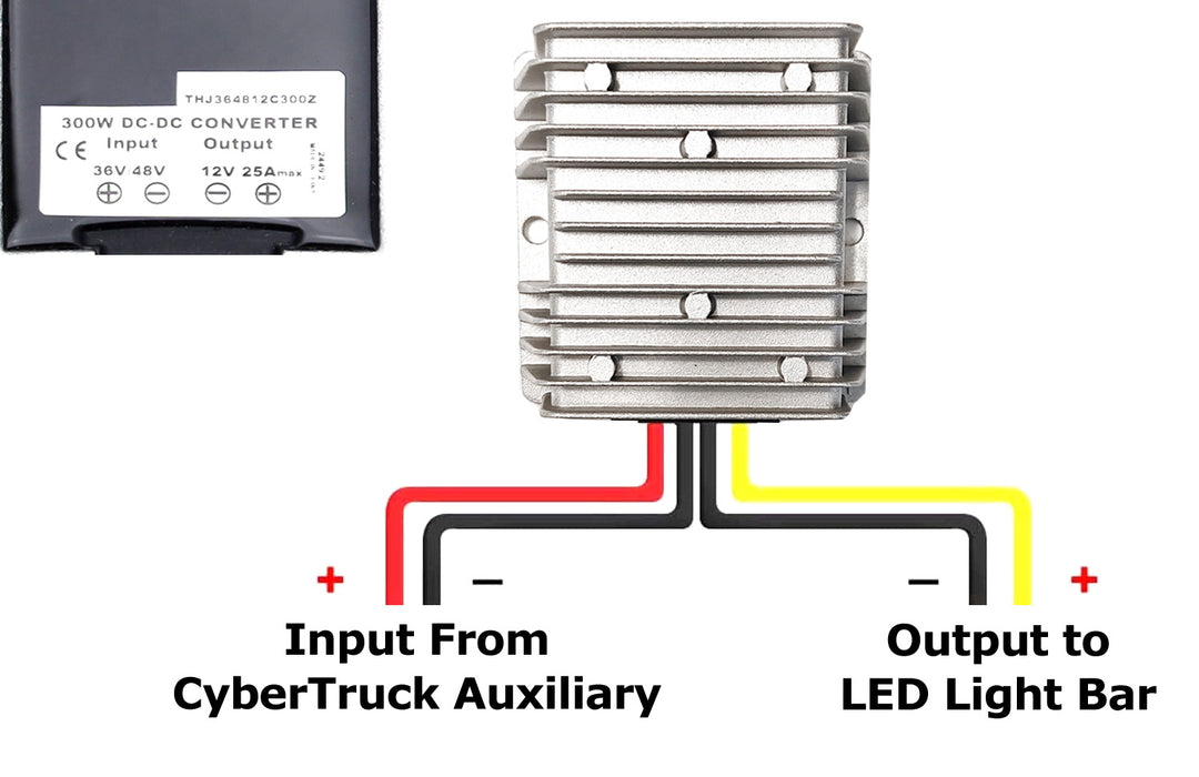 48V Step-Down 12V 300W Max Converter For Tesla CyberTruck Install LED Light Bar