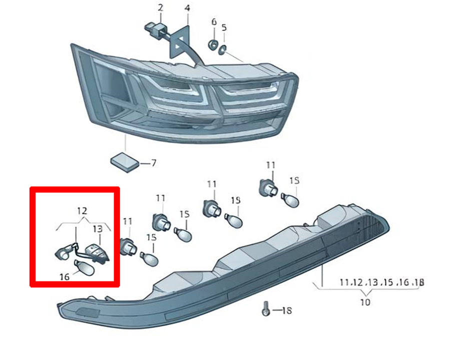 W16W Bulb Holder & Plug w/ 7" Wire For Audi 17-up Q7 Lower Bumper Taillight Bar
