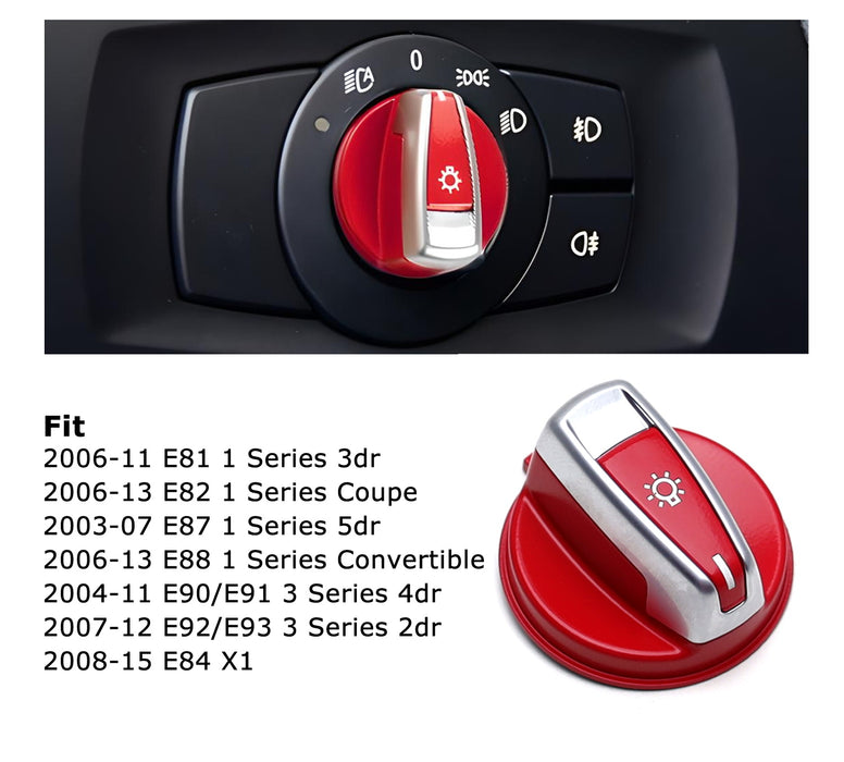 M-Sport Red Headlight Turn Knob Switch Cap Replacement For BMW E90 E92 3 Series