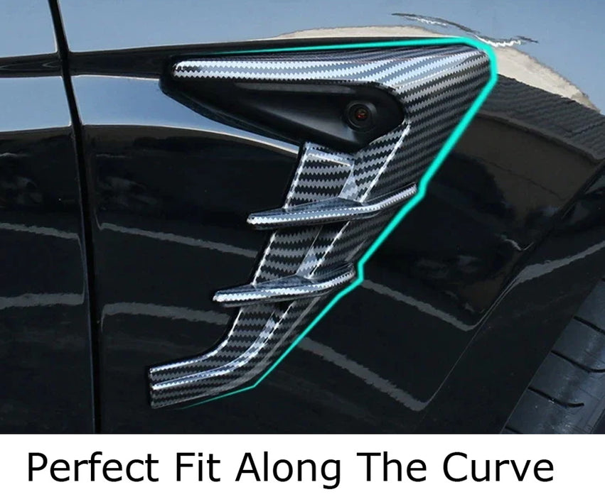 Gloss Black "Carbon" Shark Gill Side Marker Decoration Trims For Tesla Model 3 Y