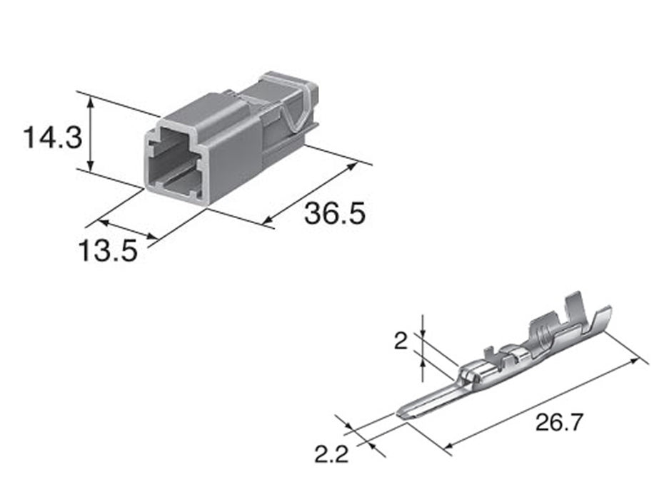 2pc 6098-0240 2-Pin 2.2mm Male Pre-Wired Adapter w/ 6" Pigtails For Acura Honda