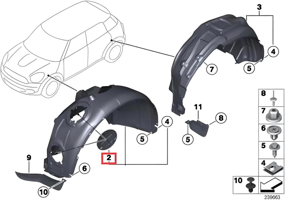 (2) OE-Spec Wheel Well Cover Cap For MINI R60 Countryman R61 Paceman Lamp Access