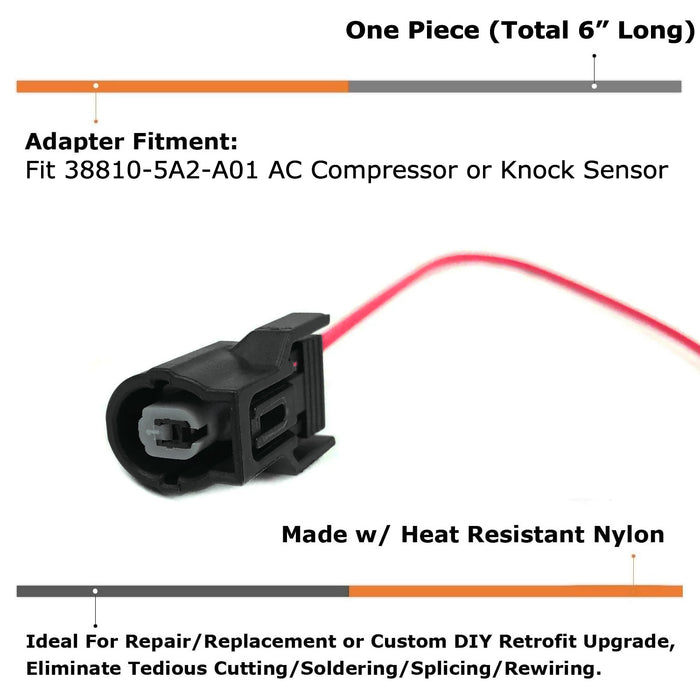 1-Way Connector w/ 6" Wiring For Honda Acura Knock Sensor Switch, AC Compressor