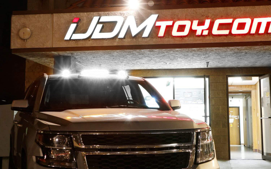 Clear Lens 3pc Cab Roof Marker Running Lights w/White LED Lamp For Truck SUV 4x4