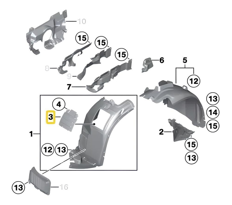 (2) OE-Spec Wheel Well Cover Caps For BMW 2010-2015 E84 X1 Headlight Fog Access