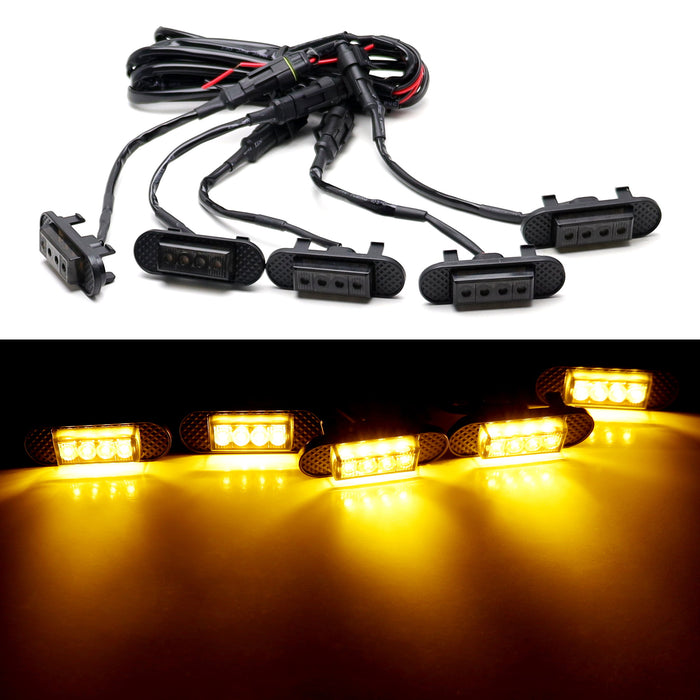 5pc Smoked Amber Full LED Raptor Lighting Kit For Ford Bronco Oval Grill Opening