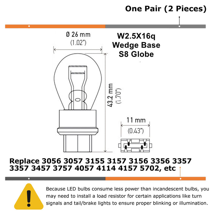 Amber Yellow 3157 T25 LED Replacement Bulbs Replace 3057 3156 3356 3357 3457 etc