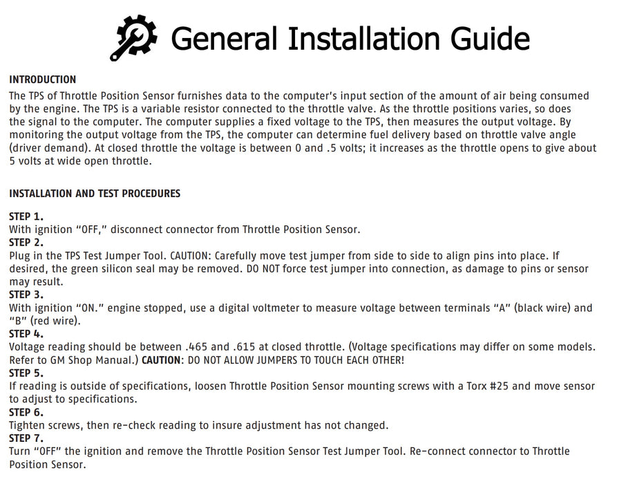 3-Pin GM TPS Throttle Position Sensor Test Harness For Chevy 1985-91 C4 Corvette