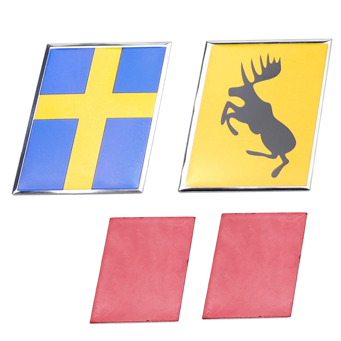 Swedish Gold Nordic Cross w/ Prancing Moose Emblem Badge Set For Volvo Trunk Lid