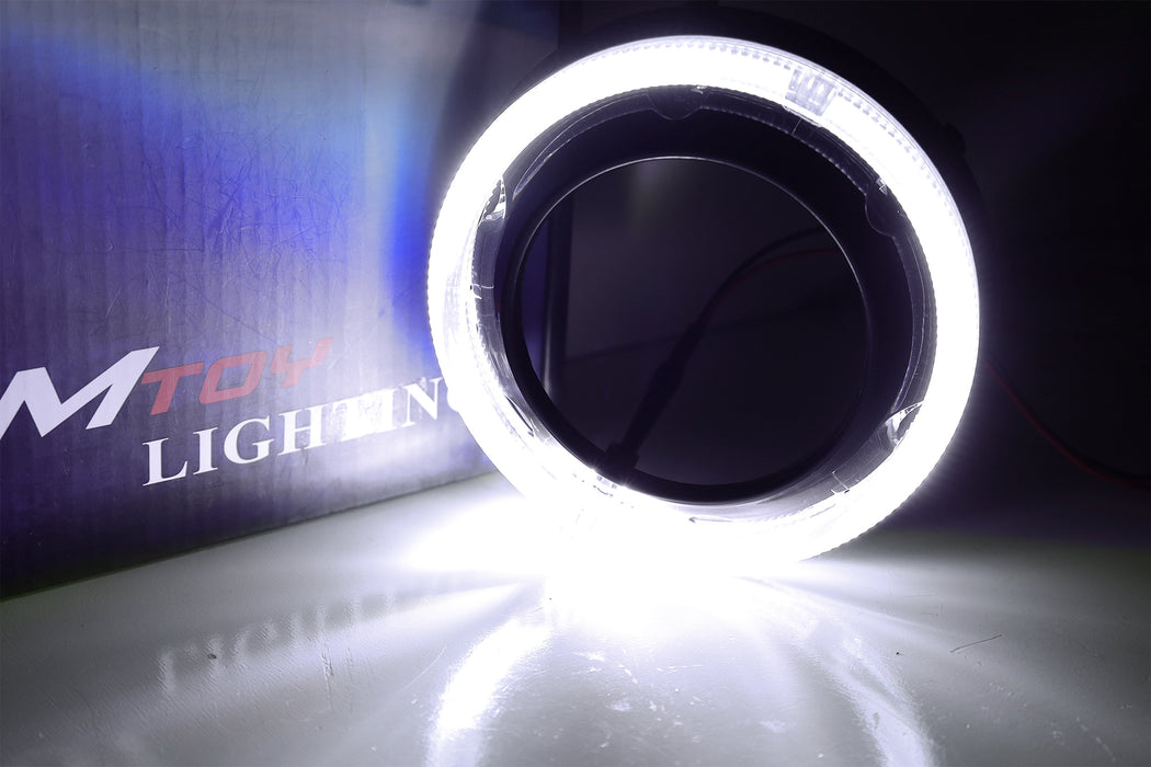 Black GTI Style White LED Halo Ring Angel Eye Shrouds For 3" Headlamp Projector