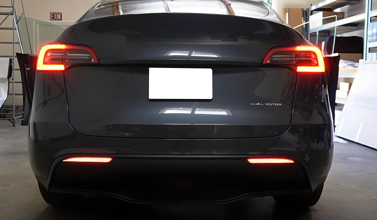 Dark Red Lens Full LED Rear Bumper Reflector Light Kit For Tesla 2020 ...